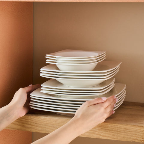 Karaca Square Bone Mensa 53-Piece Dinnerware Set for 12 People, White