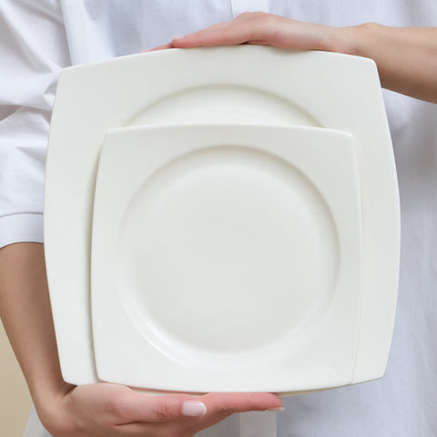Karaca Square Bone Mensa 53-Piece Dinnerware Set for 12 People, White