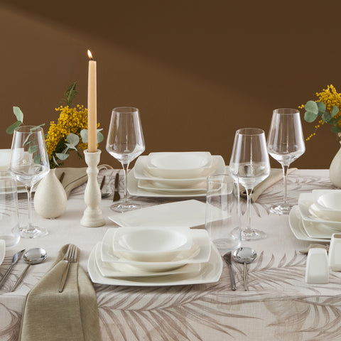 Karaca Square Bone Mensa 53-Piece Dinnerware Set for 12 People, White