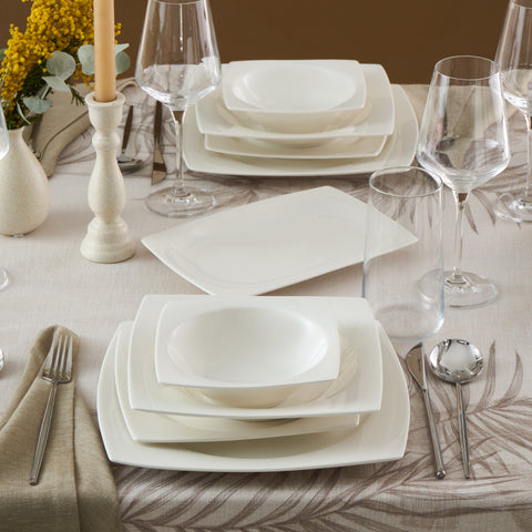 Karaca Square Bone Mensa 53-Piece Dinnerware Set for 12 People, White