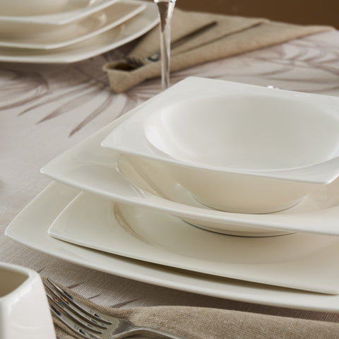 Karaca Square Bone Mensa 53-Piece Dinnerware Set for 12 People, White