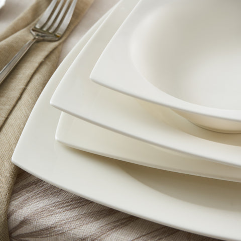 Karaca Square Bone Mensa 53-Piece Dinnerware Set for 12 People, White