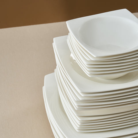 Karaca Square Bone Mensa 53-Piece Dinnerware Set for 12 People, White