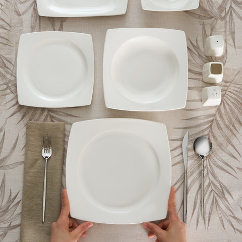 Karaca Square Bone Mensa 53-Piece Dinnerware Set for 12 People, White