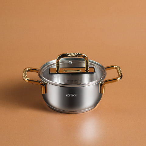 Karaca Maçka Edelstahl-Kochtopf mit Induktionsboden, 14 cm, Gold
