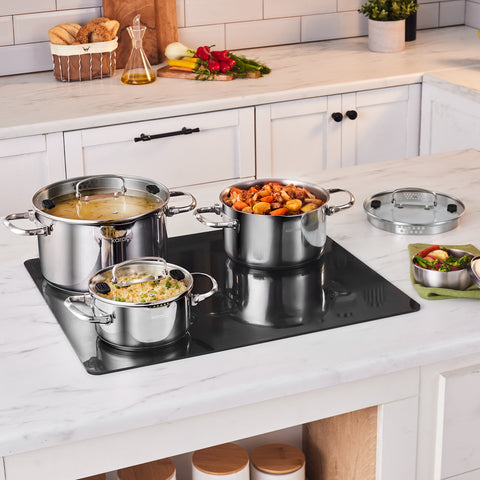 Karaca Burgaz 8-Piece Stainless Steel Cookware Set with Foldable Handles and Induction Base