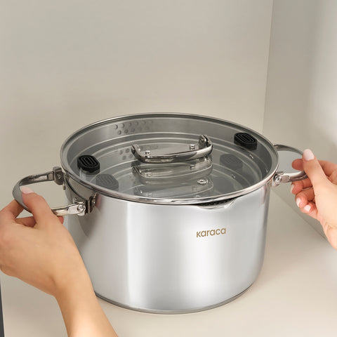 Karaca Burgaz 8-Piece Stainless Steel Cookware Set with Foldable Handles and Induction Base