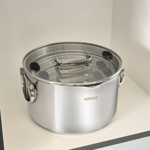 Karaca Burgaz 8-Piece Stainless Steel Cookware Set with Foldable Handles and Induction Base