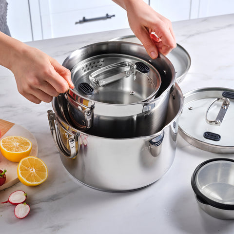 Karaca Burgaz 8-Piece Stainless Steel Cookware Set with Foldable Handles and Induction Base