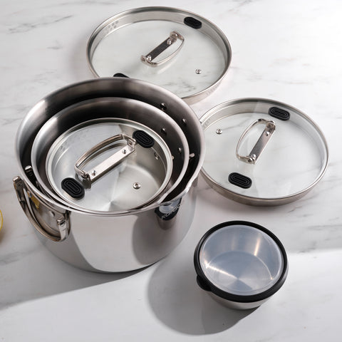 Karaca Burgaz 8-Piece Stainless Steel Cookware Set with Foldable Handles and Induction Base