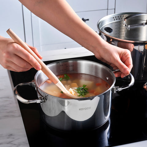 Karaca Burgaz 8-Piece Stainless Steel Cookware Set with Foldable Handles and Induction Base