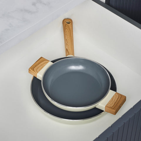 Karaca x Refika Swiss Crystal Creamy Wood Frying Pan & Saute Pan Set