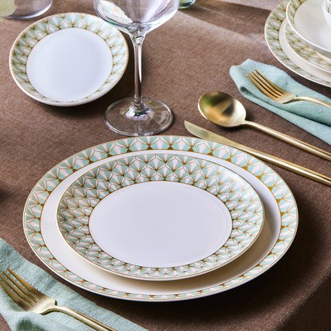 Karaca Forever Bone Emerald, 53-Piece Dinnerware Set for 12 People
