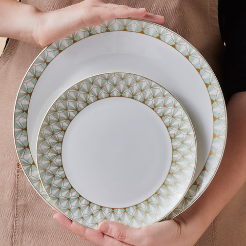 Karaca Forever Bone Emerald, 53-Piece Dinnerware Set for 12 People