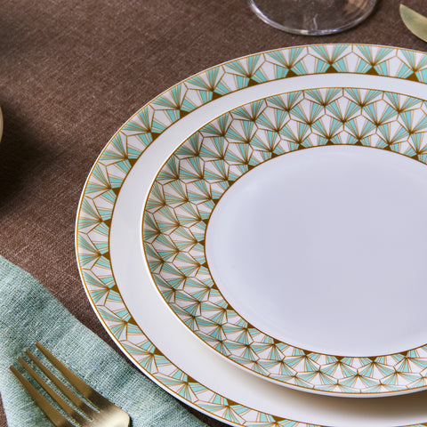 Karaca Forever Bone Emerald, 53-Piece Dinnerware Set for 12 People