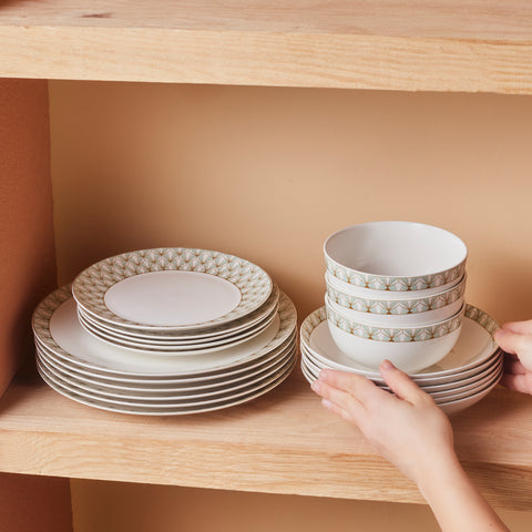 Karaca Forever Bone Emerald, 53-Piece Dinnerware Set for 12 People