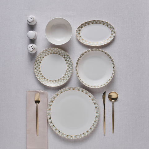 Karaca Forever Bone Emerald, 53-Piece Dinnerware Set for 12 People