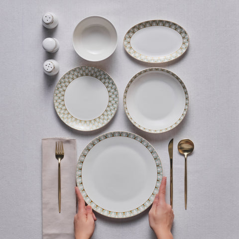 Karaca Forever Bone Emerald, 53-Piece Dinnerware Set for 12 People