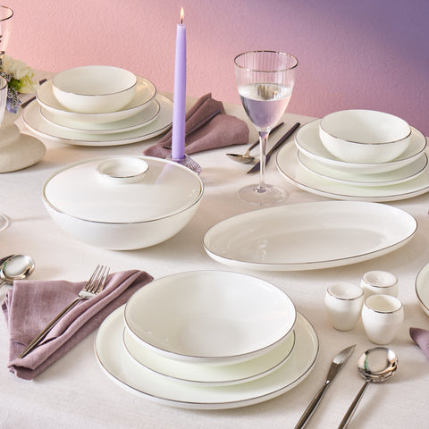 Karaca Fine Bone Meridian 55-teiliges Tafelservice für 12 Personen Platin