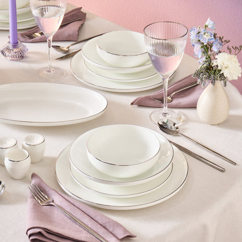 Karaca Fine Bone Meridian 55-teiliges Tafelservice für 12 Personen Platin
