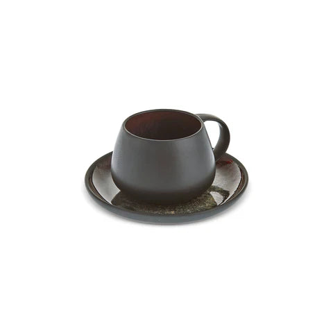 Karaca Earth Collection New Galactic 2-Piece Reactive Glaze Tea Set, 300ml, Black