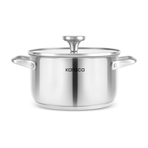 Karaca Elite Edelstahl-Induktions-Kochtopf mit Deckel, 22 cm, Silber