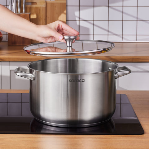 Karaca Elite Edelstahl-Induktions-Kochtopf mit Deckel, 28 cm, Silber