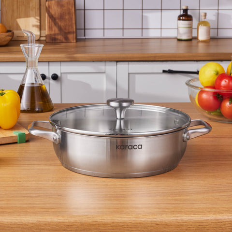 Karaca Elite Edelstahl-Kasserolle Flach 26 cm 3,4 L