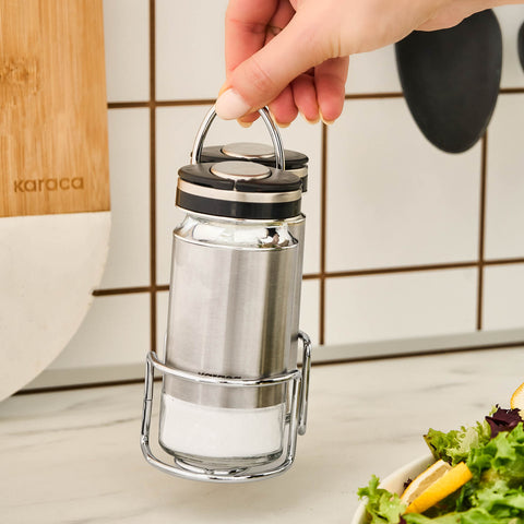 Karaca Stellum 3-Piece Glass Salt and Pepper Shaker, Inox