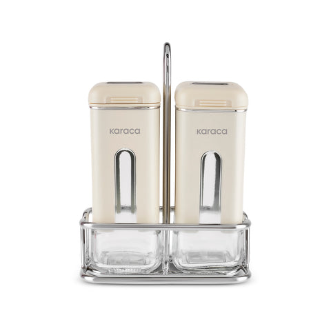 Karaca Luminous, 3-Piece Glass Salt and Pepper Shaker, Cream