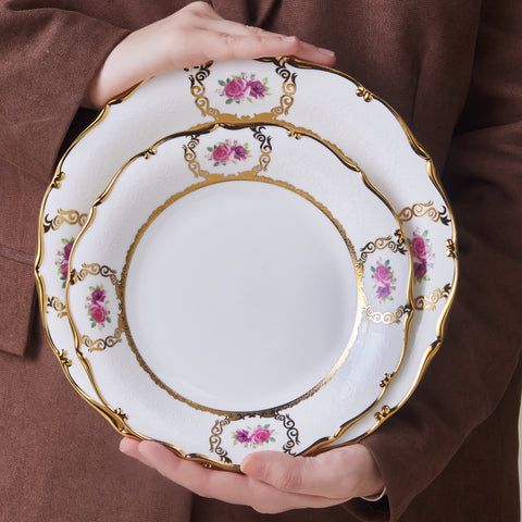 Karaca Royal Bone China Elizabeth 55-Piece Dinner Set for 12 People, Gold