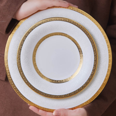 Karaca Royal Bone China Victoria 55 Parça 12 Kişilik Yemek Takımı, Gold