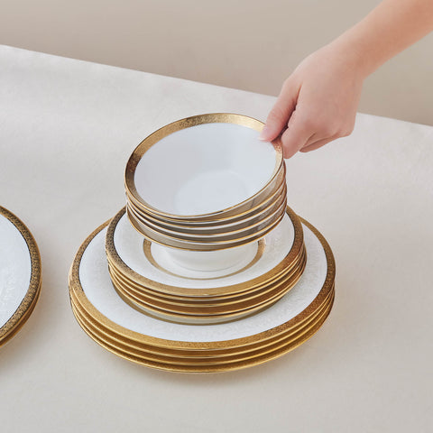 Karaca Royal Bone China Victoria 55 Parça 12 Kişilik Yemek Takımı, Gold