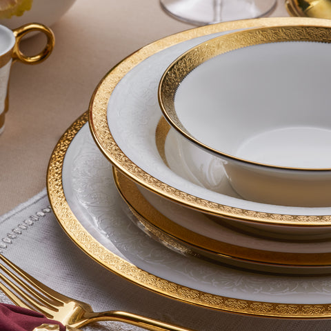 Karaca Royal Bone China Victoria 55 Parça 12 Kişilik Yemek Takımı, Gold