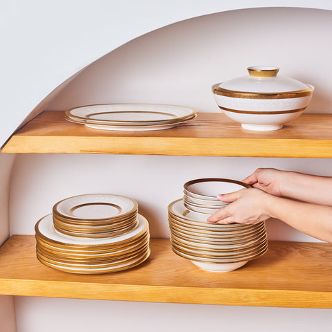 Karaca Royal Bone China Victoria 55 Parça 12 Kişilik Yemek Takımı, Gold