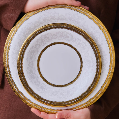 Karaca Royal Bone China Charlotte 55-Piece Dinner Set for 12 People, Gold