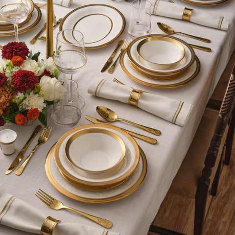 Karaca Royal Bone China Charlotte 55-Piece Dinner Set for 12 People, Gold