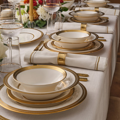 Karaca Royal Bone China Charlotte 55-Piece Dinner Set for 12 People, Gold