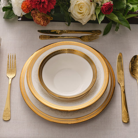 Karaca Royal Bone China Charlotte 55-Piece Dinner Set for 12 People, Gold
