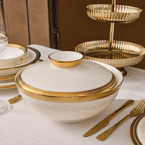 Karaca Royal Bone China Charlotte 55-Piece Dinner Set for 12 People, Gold