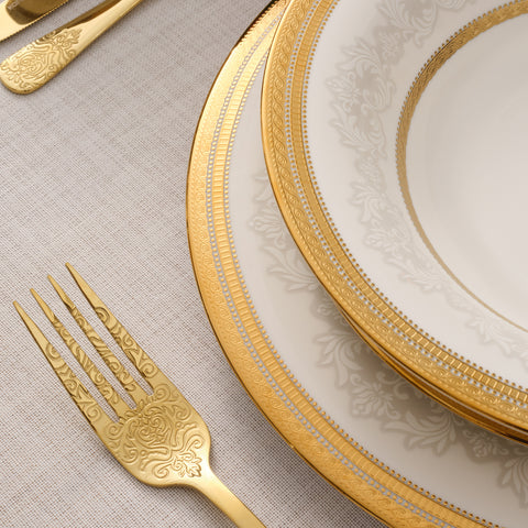 Karaca Royal Bone China Charlotte 55-Piece Dinner Set for 12 People, Gold