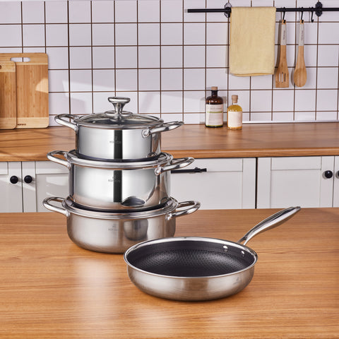 Karaca 3Ply, Edelstahl Guardian 7-teiliges Kochgeschirr-Set, Induktion, Silber