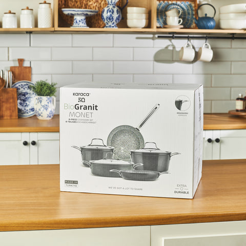 Karaca Biogranit Power-Inox Monet – 8 Parça Tencere ve Tava Seti Siyah