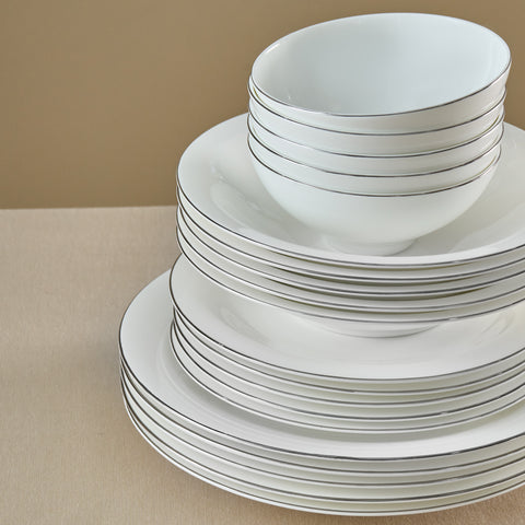 Karaca Fine Pearl Extra Argento  55-Teiliges Tafelservice Für 12 Personen, Platin