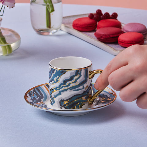 Karaca Ocean 6-Piece Turkish Coffee Cup Set, 90ML
