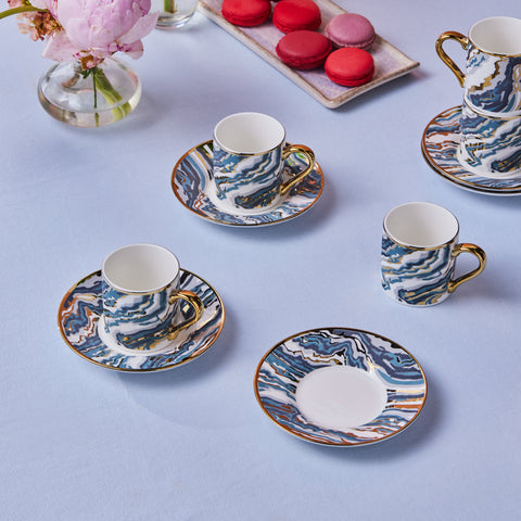 Karaca Ocean 6-Piece Turkish Coffee Cup Set, 90ML