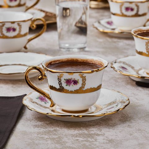 Karaca Royal Bone Elizabeth Coffee Cup Set for 6 People, 90 ml