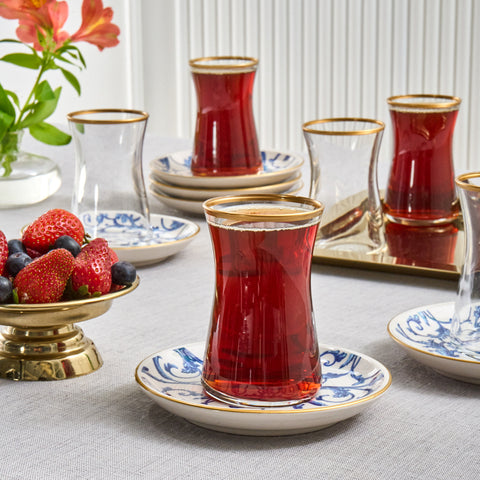 Karaca Mare 12-teiliges Glas-Türkisches Tee-Set für 6 Personen, 170 ml, Transparent