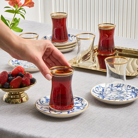 Karaca Mare 12-teiliges Glas-Türkisches Tee-Set für 6 Personen, 170 ml, Transparent