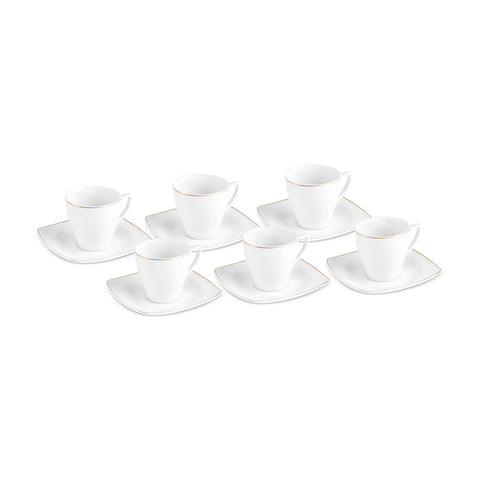 Karaca Jamie 12-Piece Porcelain Espresso Turkish Coffee Cup Set for 6 People, 90ml, White